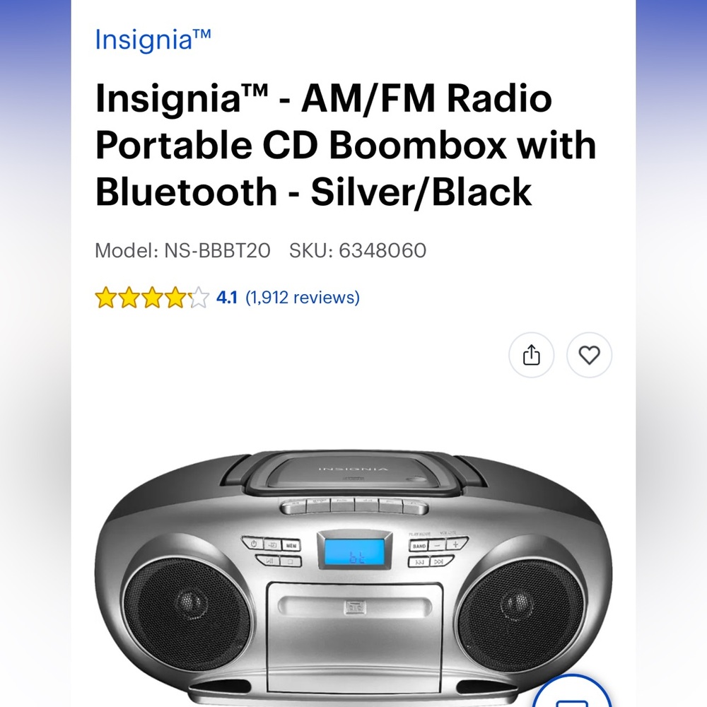 Insignia Portable CD Boombox